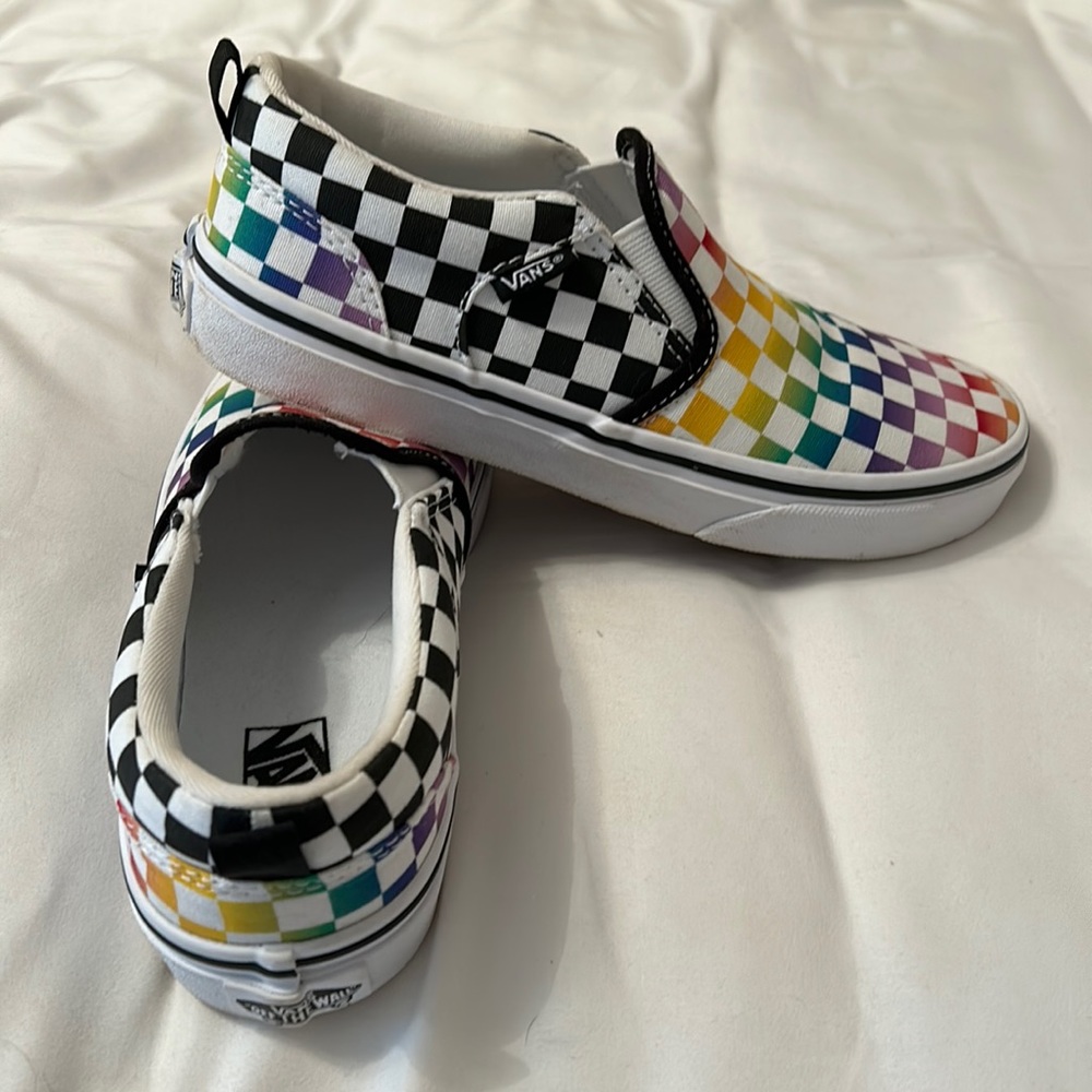 Vans rainbow checkered slip on sneakers - Like new condition!